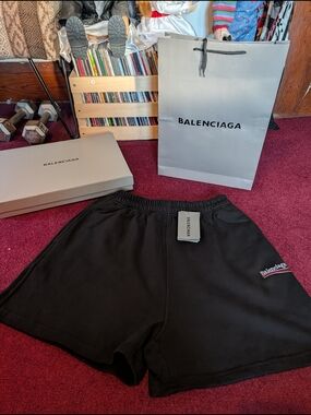 Balenciaga Men's Black Logo Sweat Shorts
